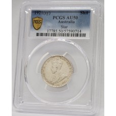 AUSTRALIA 1921 . ONE 1 SHILLING . STAR . PCGS AU50